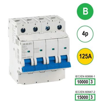 SEP INS1-4B125 installatieautomaat 4-polig 125A B-karakteristiek met verzegelbare aansluitafdekking