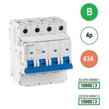 SEP INS1-4B63 installatieautomaat 4-polig 63A B-karakteristiek met verzegelbare aansluitafdekking
