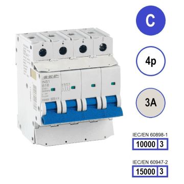 SEP INS1-4C03 installatieautomaat 4-polig 3A C-karakteristiek met verzegelbare aansluitafdekking