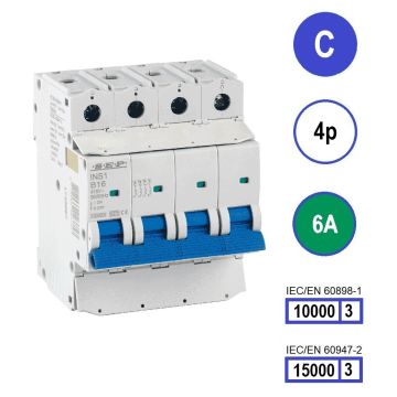 SEP INS1-4C06 installatieautomaat 4-polig 6A C-karakteristiek met verzegelbare aansluitafdekking