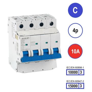 SEP INS1-4C10 installatieautomaat 4-polig 10A C-karakteristiek met verzegelbare aansluitafdekking