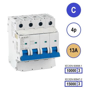 SEP INS1-4C13 installatieautomaat 4-polig 13A C-karakteristiek met verzegelbare aansluitafdekking