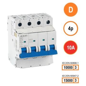 SEP INS1-4D10 installatieautomaat 4-polig 10A D-karakteristiek met verzegelbare aansluitafdekking