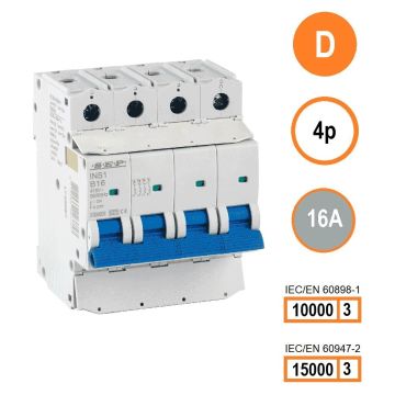 SEP INS1-4D16 installatieautomaat 4-polig 16A D-karakteristiek met verzegelbare aansluitafdekking