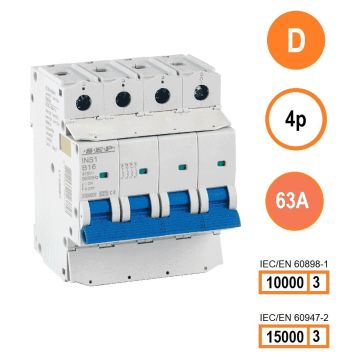 SEP INS1-4D63 installatieautomaat 4-polig 63A D-karakteristiek met verzegelbare aansluitafdekking