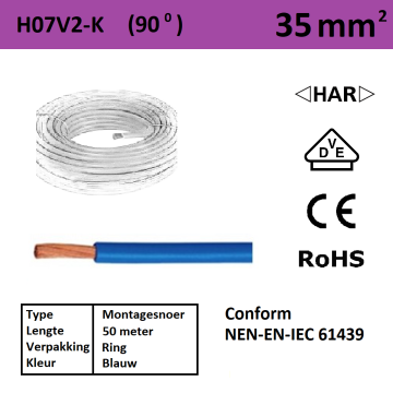 Schotman Elektro - SEP Montagesnoer 90 graden H07V2-k blauw 35mm2