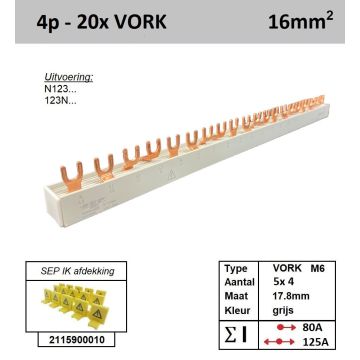 Schotman Elektro - SEP 16F04020G06 aansluitrail 16mm2 80A 125A
