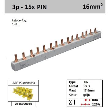 Schotman Elektro - SEP 16P03015G00 aansluitrail 16mm2 80A 125A