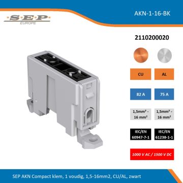 SEP AKN Compact klem, 1 voudig, 1,5-16mm2, CU/AL, zwart