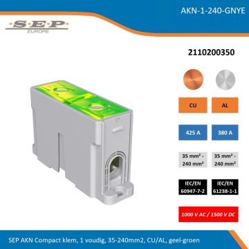 SEP AKN Compact klem, 1 voudig, 35-240mm2, CU/AL, geel-groen