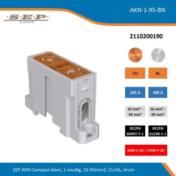 SEP AKN Compact klem, 1 voudig, 16-95mm2, CU/AL, bruin