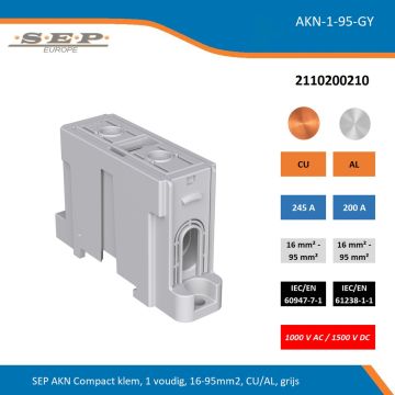 SEP AKN-1-95-GY compacte aansluitklem 1-voudig, geschikt voor koper en aluminium 16-95 mm², grijs – 1000 V AC / 1500 V DC, artikel 2110200210