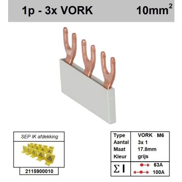 Schotman Elektro - SEP aansluitrail VORK-M6 3x1 aansluitingen 17.8mm