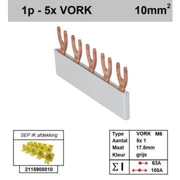 Schotman Elektro - SEP aansluitrail VORK-M6 5x1 aansluitingen 17.8mm