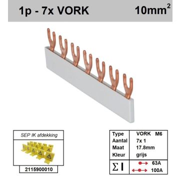 Schotman Elektro - SEP aansluitrail VORK-M6 7x1 aansluitingen 17.8mm