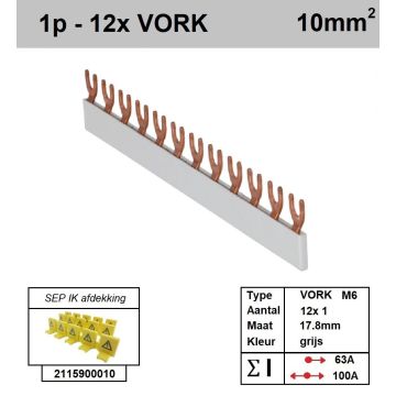 Schotman Elektro - SEP aansluitrail VORK-M6 12x1 aansluitingen 17.8mm