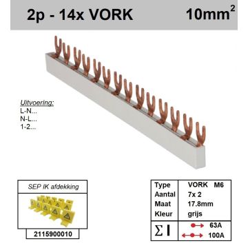 Schotman Elektro - SEP aansluitrail 2 fase VORK 7x2 aansluitingen 17.8mm