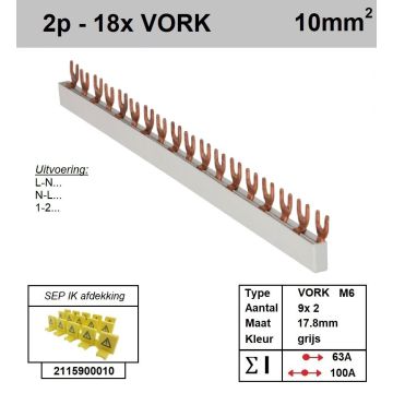 Schotman Elektro - SEP aansluitrail 2 fase VORK 9x2 aansluitingen 17.8mm