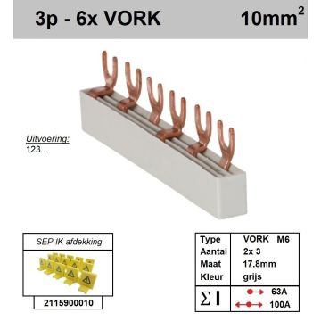 Schotman Elektro - SEP aansluitrail 3 fase VORK 2x3 aansluitingen 17.8mm