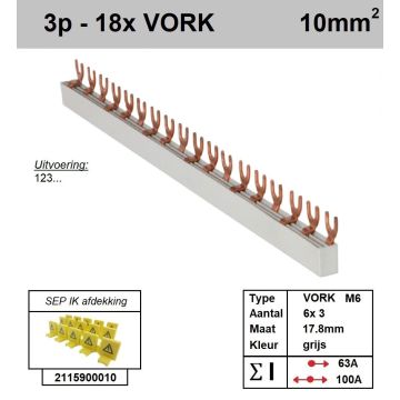 Schotman Elektro - SEP aansluitrail 3 fase VORK 6x3 aansluitingen 17.8mm