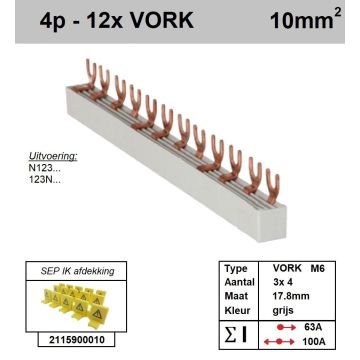 Schotman Elektro - SEP aansluitrail 4 fase VORK 3x4 aansluitingen 17.8mm