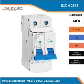 SEP INS1H inst.aut  2p - B - 63A - 15/20kA