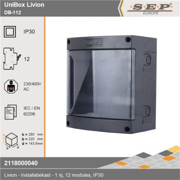 SEP Livion DB-112 met transparante deur en voorzien van technische gegevens