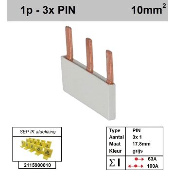 Schotman Elektro - SEP aansluitrail PIN 3x1 aansluitingen 17.8mm