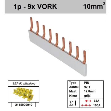 Schotman Elektro - SEP aansluitrail PIN 9x1 aansluitingen 17.8mm