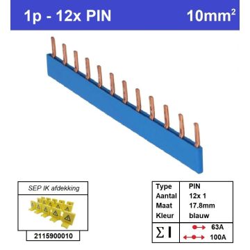 Schotman Elektro - SEP aansluitrail PIN 12x1 aansluitingen 17.8mm