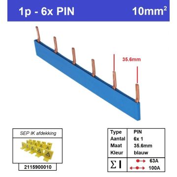 Schotman Elektro - SEP aansluitrail PIN 6x1 aansluitingen 35.6mm