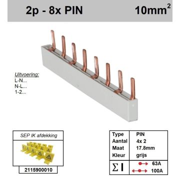 Schotman Elektro - SEP aansluitrail 2 fase PIN 4x2 aansluitingen 17.8mm