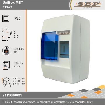 SEP UniBox MST ST3-V1 installatieverdeler technische gegevens - afmetingen en specificaties