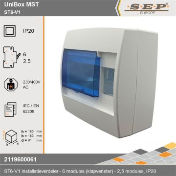 SEP UniBox MST ST6-V1 installatieverdeler technische gegevens - afmetingen en specificaties