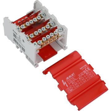 SEP Europe R407/125E verdeelblok 125A 4-polig – interne messing aansluitrail zichtbaar met rode kap verwijderd