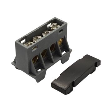 SEP AST16-45 verdeelblok 4x16mm² zwart (RAL 9005) met afdekking – faseverdeelblok voor TS15-rail