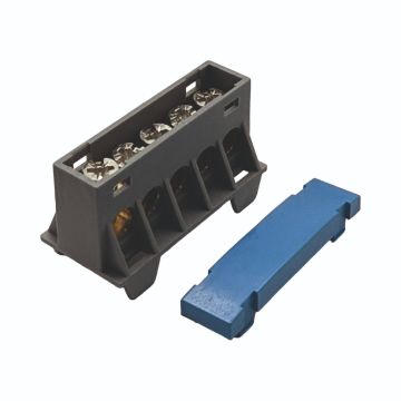 SEP AST16-52 verdeelblok 5x16mm² blauw (RAL 5015) met afdekking – faseverdeelblok voor TS15-rail