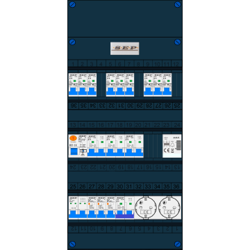 Schotman Elektro B.V. – SEP NOVA –3x ALS 2p, 1x ALS 4p, 9x INS, 3x INS 4p, kookgroep, beltrafo, 2x contactdoos