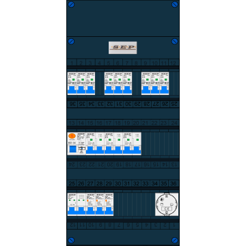 Schotman Elektro B.V. – SEP NOVA –3x ALS 2p, 1x ALS 4p, 9x INS, 3x INS 4p, 1x contactdoos