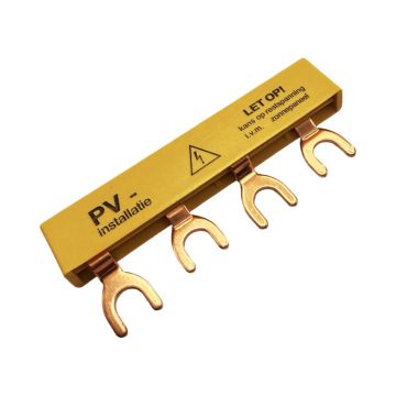 SEP PV kamrail F22004Y06 vork 2-polig voor 2 automaten geel met waarschuwing restspanning zonnepanelen