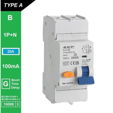 Schotman Elektro B.V. - SEP RCM1 1p+n B-karakteristiek 20A 10kA kortstondig vertraagd AG