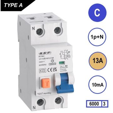 SEP RCM2 Aardlekautom. 1p+n C10 10mA 6kA