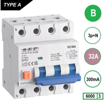SEP RCM4 Aardlekautom. 3p+n B32 300mA 6kA