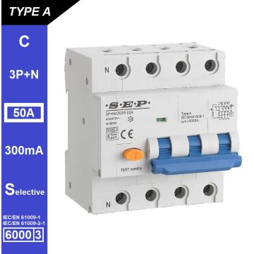 Schotman Elektro B.V. - SEP RCM4 Aardlekautom. 3p+n C50 300mA Selectief 6kA
