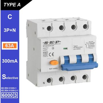 Schotman Elektro B.V. - SEP RCM4 Aardlekautom. 3p+n C63 300mA Selectief 6kA