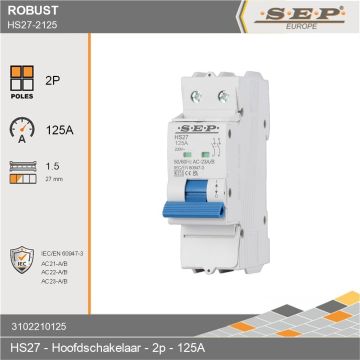 SEP Europe Robust HS27 2-polige hoofdschakelaar 125A AC-23A/B met blauwe bedieningshendel