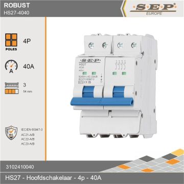 SEP Europe Robust HS27 4-polige hoofdschakelaar 40A AC-23A/B met blauwe bedieningshendel