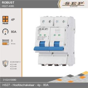 SEP Europe Robust HS27 4-polige hoofdschakelaar 80A AC-23A/B met blauwe bedieningshendel